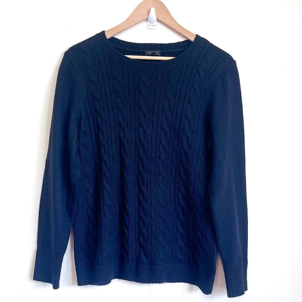 Talbots Cable Knit Womens Sweater Size LP Black Preppy‎ Academia Minimalist